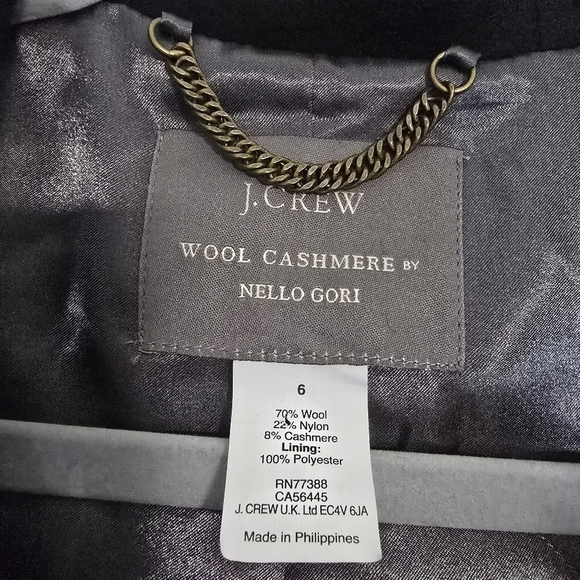 J. Crew Wool Cashmere by Nello Gori Long Coat in Black Neutral Lux Winter hood - Picture 13 of 14